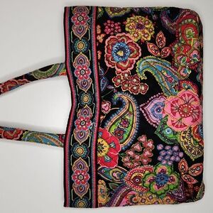 Vera Bradley Blk Red Yell Paisley shoulder tote. EUC Preloved item sold as is